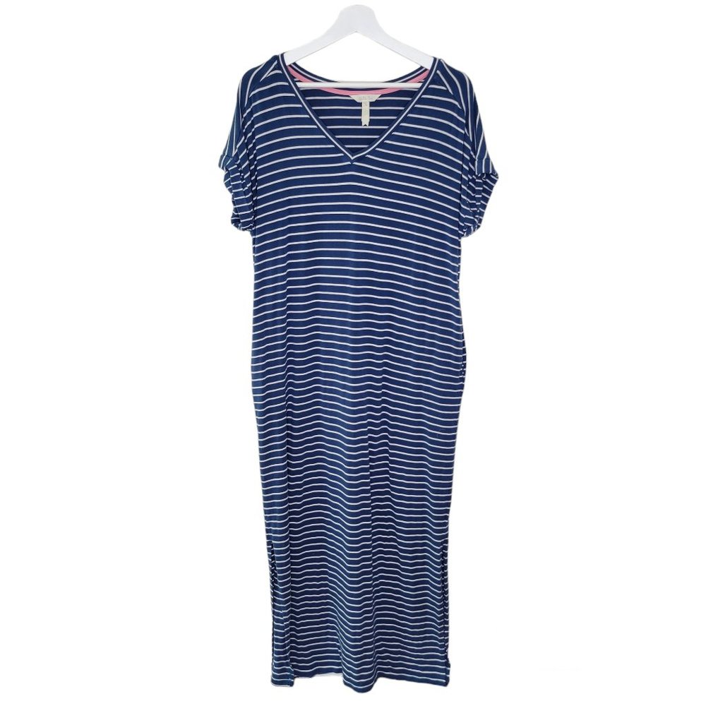 Matilda Jane Set Sail Blue White Striped Maxi Dress Women's Size Medium  #3108